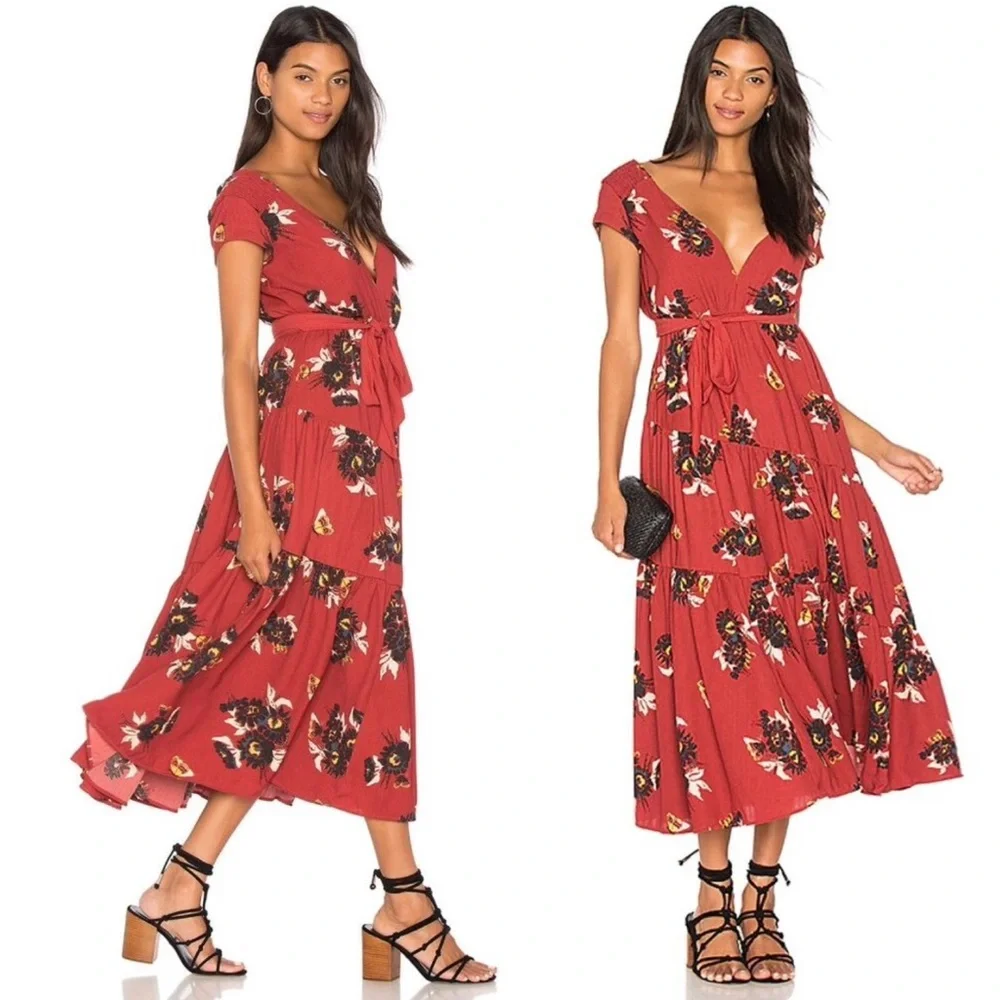 Free People All I Got Floral Maxi Dress Red Combo - Picture 4 of 12